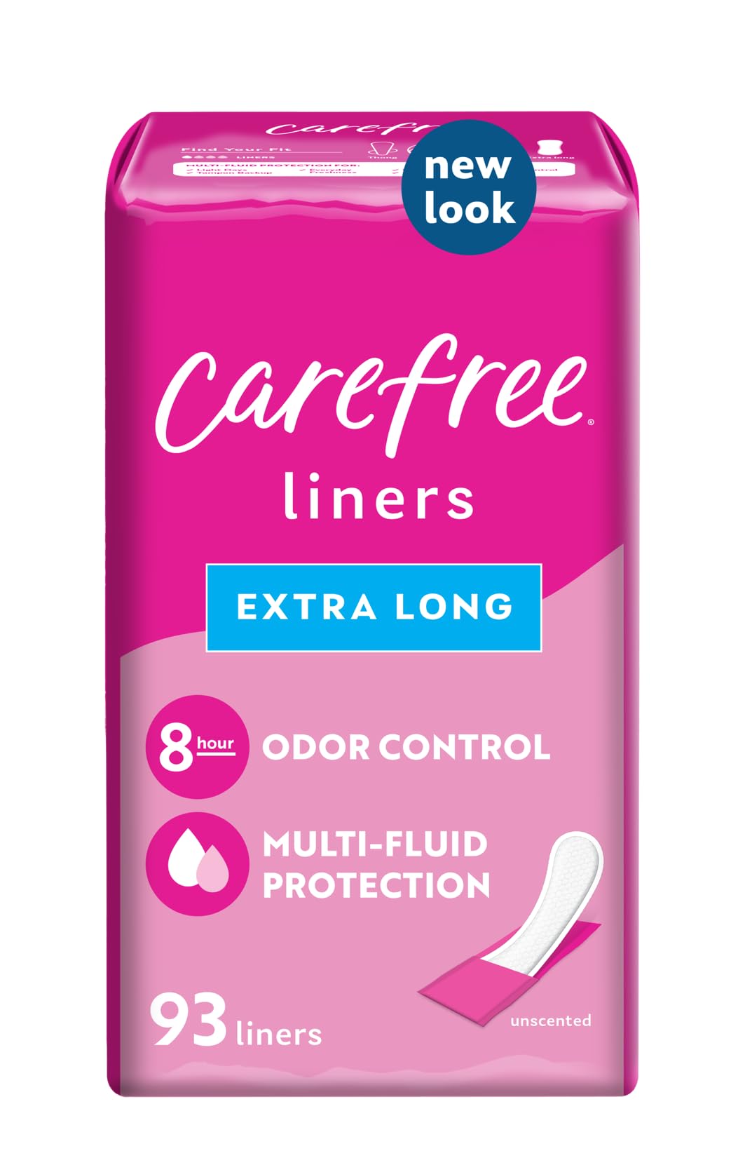 Carefree Panty Liners, Extra Long Liners, Wrapped, Unscented, 93ct (Packaging May Vary)