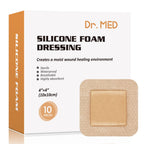 Dr. Med Silicone Foam Dressing with Gentle Adhesive Border 4x4, 10 Individual Pack, Painless Removal High Absorbency Bed Sore Wo