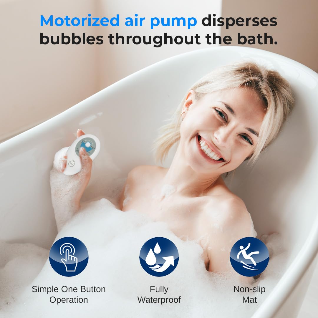 Portable Spa Bubble Bath Massager - Thermal Spa Waterproof Non-Slip Mat with Suction Cup Bottom, Motorized Air Pump & Adjustable