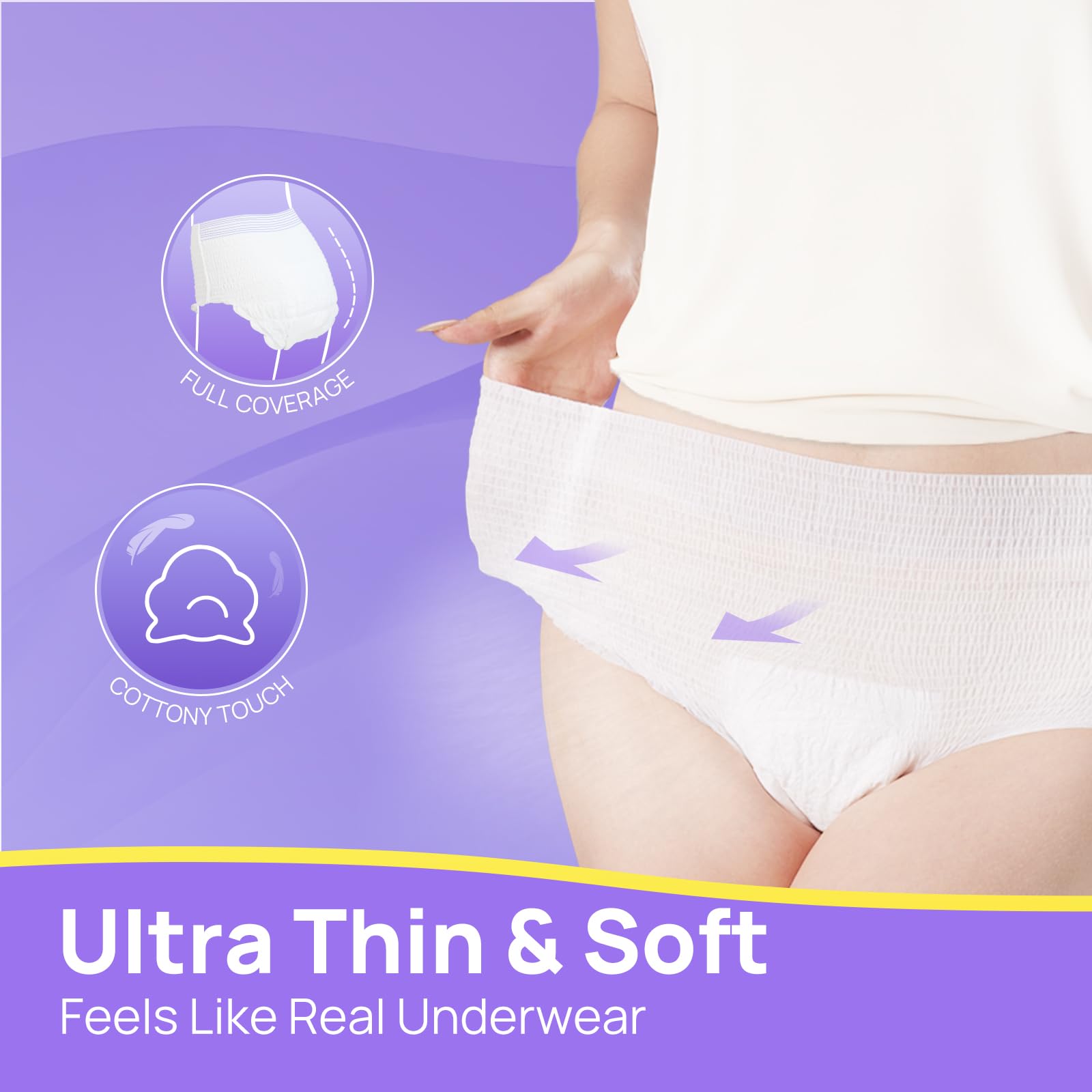 SUNKISS Ultra Thin Incontinence Underwear for Women, High Absorbency & Super Soft Postpartum Diapers, Disposable Adult Pull Ups,