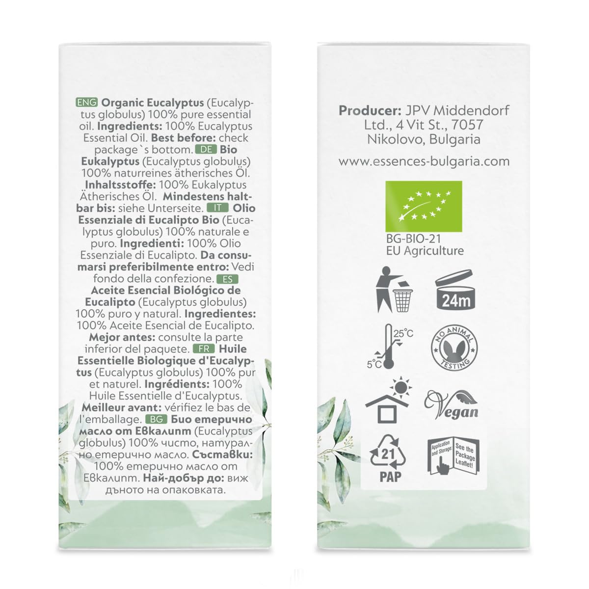 Essences Bulgaria Organic Eucalyptus Essential Oil 0.51 Fl Oz 15ml Eucalyptus globulus 100% Pure Natural Undiluted Therapeutic G