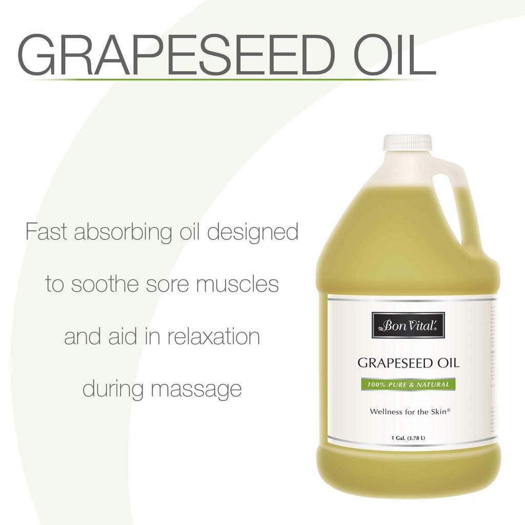Bon Vital Grapeseed Oil, 100% Pure Skin Toner and Massage Oil, For Hair Care, Aromatherapy, and Massage, Helps Reduce Wrinkles