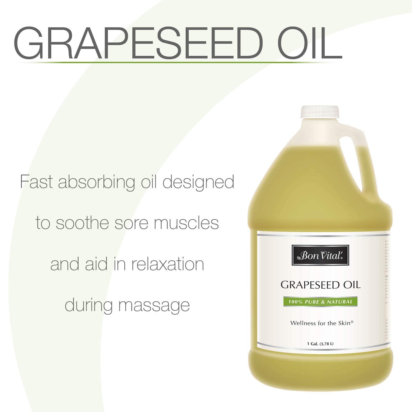 Bon Vital Grapeseed Oil, 100% Pure Skin Toner and Massage Oil, For Hair Care, Aromatherapy, and Massage, Helps Reduce Wrinkles