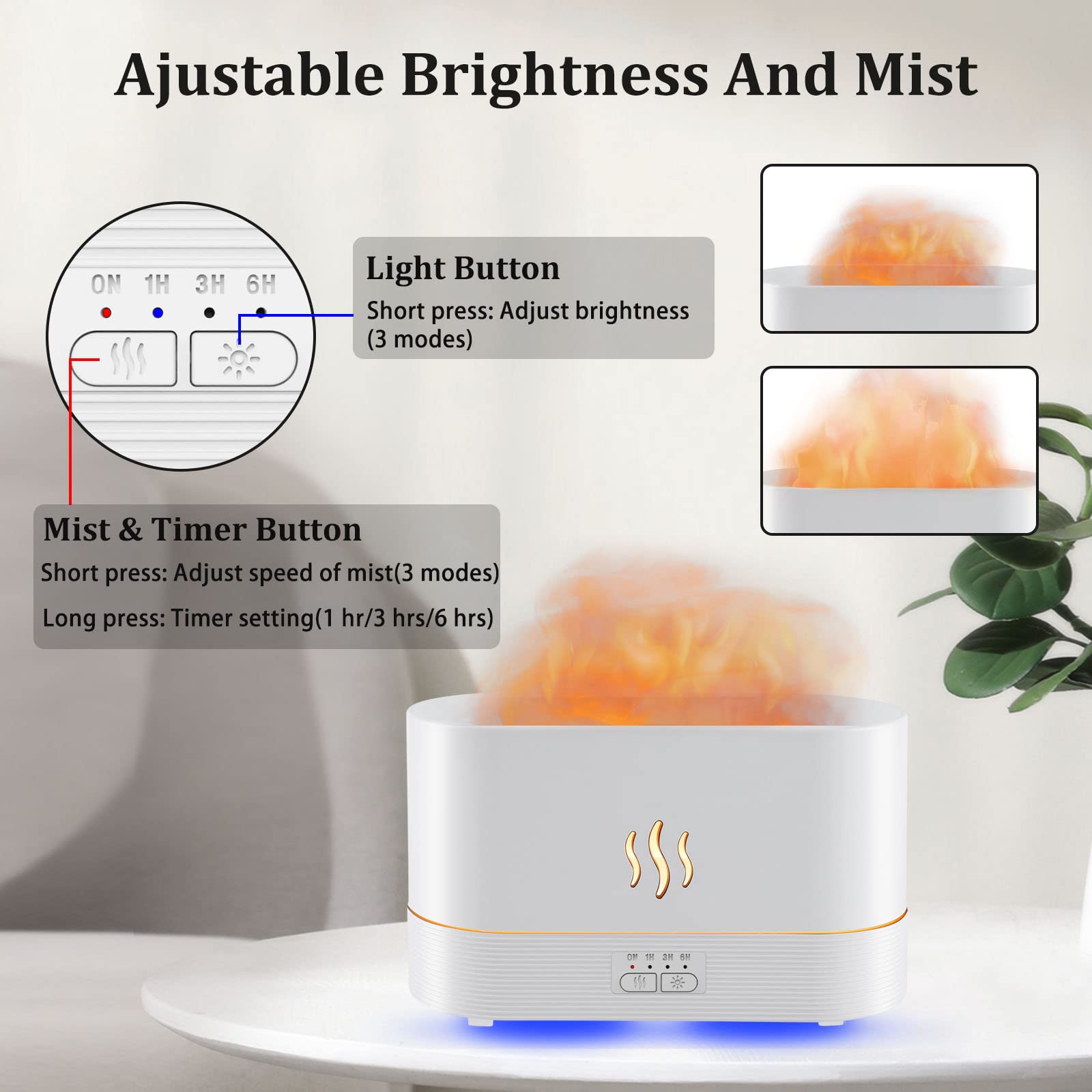PLUWEL Flame Diffusers for Essential Oils Large Room-Upgraded 300ML Aroma Diffuser Humidifier with RGB Light-Remote Control for