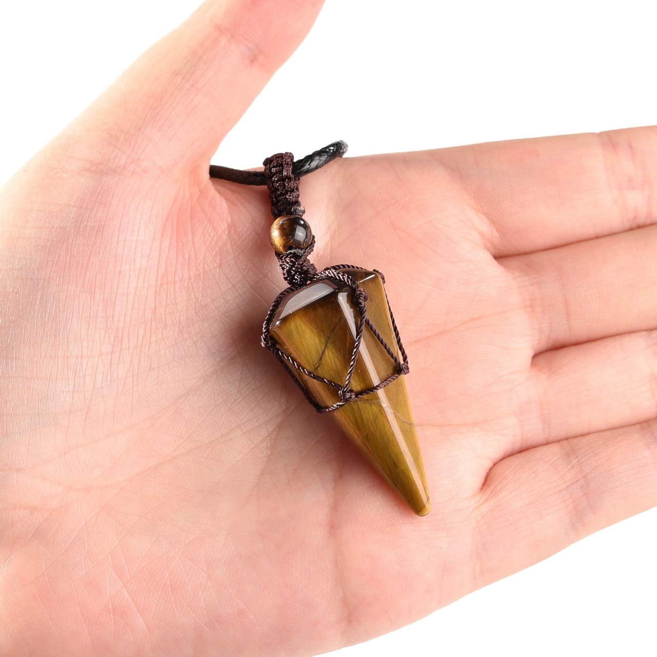 Top Plaza Mens Necklace 6 Facet Healing Crystal Tiger Eye Stone Pendant Necklaces Adjustable Natural Gemstone Necklace Reiki Qua