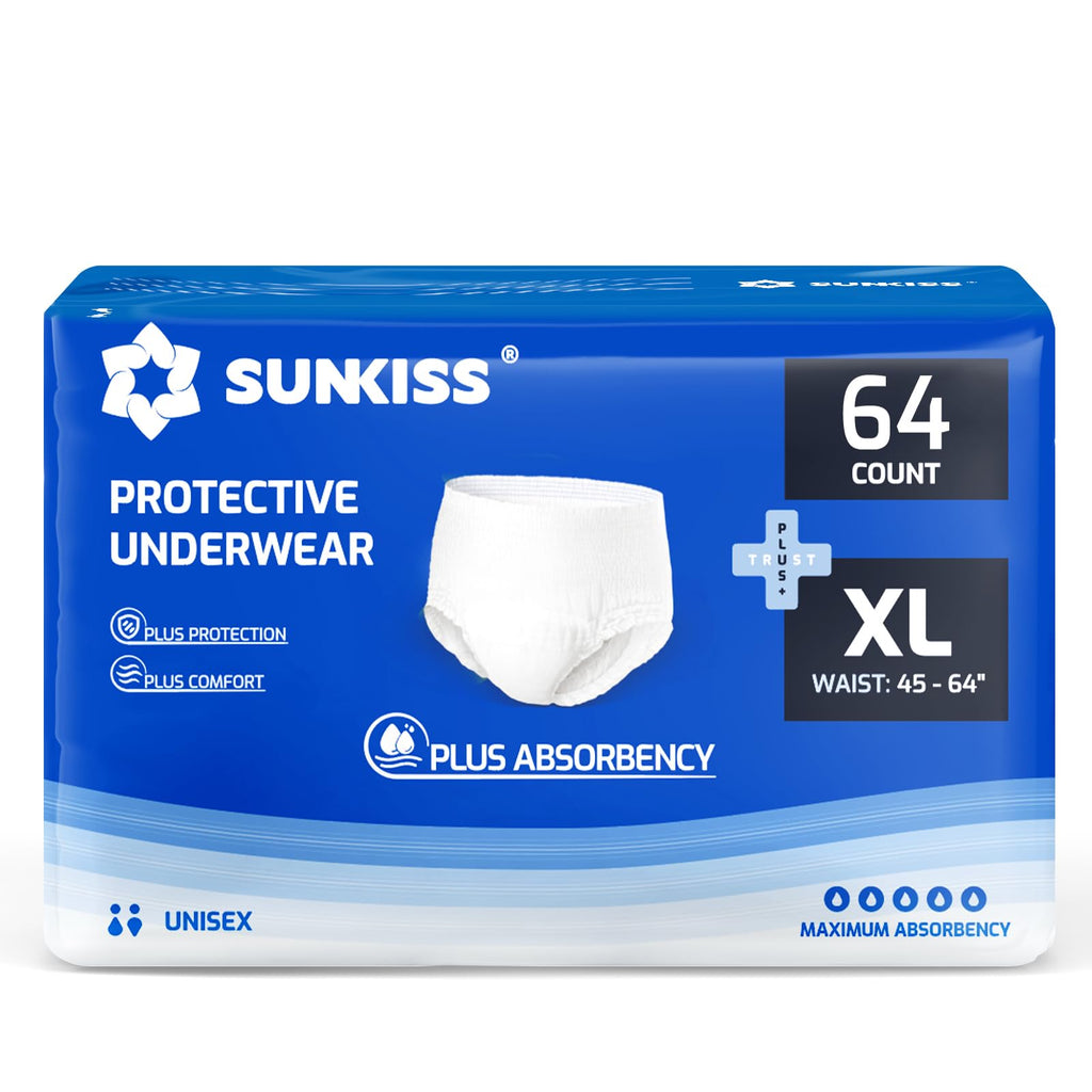 SUNKISS TrustPlus XLarge Unisex Incontinence Disposable Underwear, 64 Count, Quick Dry, Heavy Absorbency, Barrier Leak Protectio