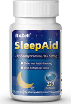 RXZELL Sleep Aid, Diphenhydramine 50mg, Easy-to-Swallow Softgels, Supports Deeper Restful Sleeping, Non Habit-Forming (220 Count