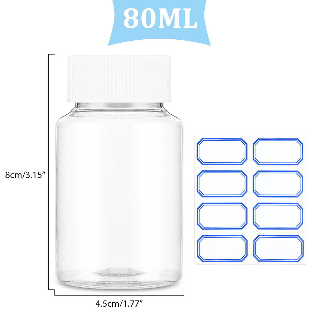 Sibba Clear Pill Bottle 6 Pcs Empty Medicine Organizers 80ML Plastic Dispenser Jar Powder Storage Transparent Reagent Containers