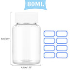 Sibba Clear Pill Bottle 6 Pcs Empty Medicine Organizers 80ML Plastic Dispenser Jar Powder Storage Transparent Reagent Containers