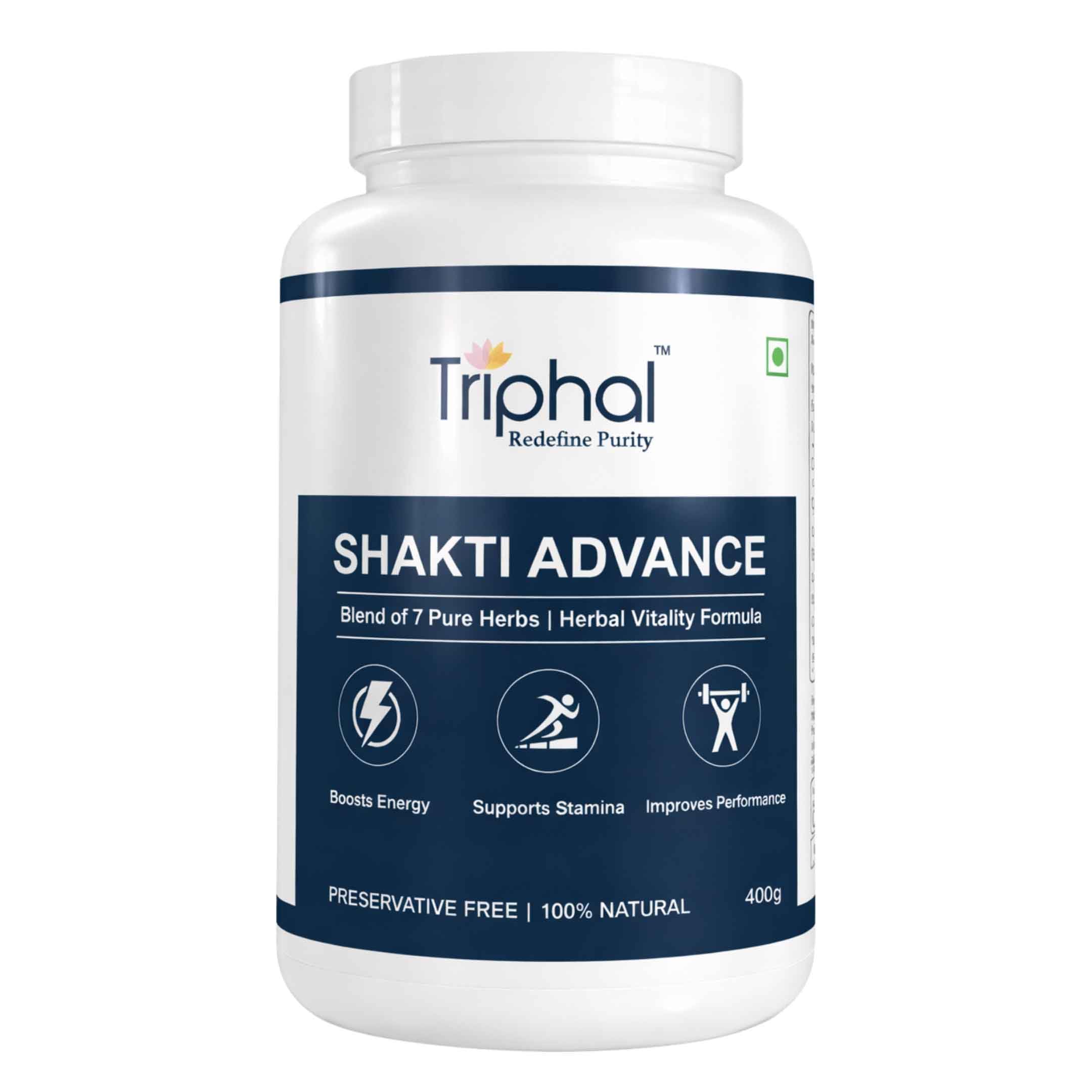 Triphal Shakti Advance  Herbal Male Vitality Powder  Premix Of 7 Potent Ayurvedic Herbs  For Strength, Stamina And Endurance 