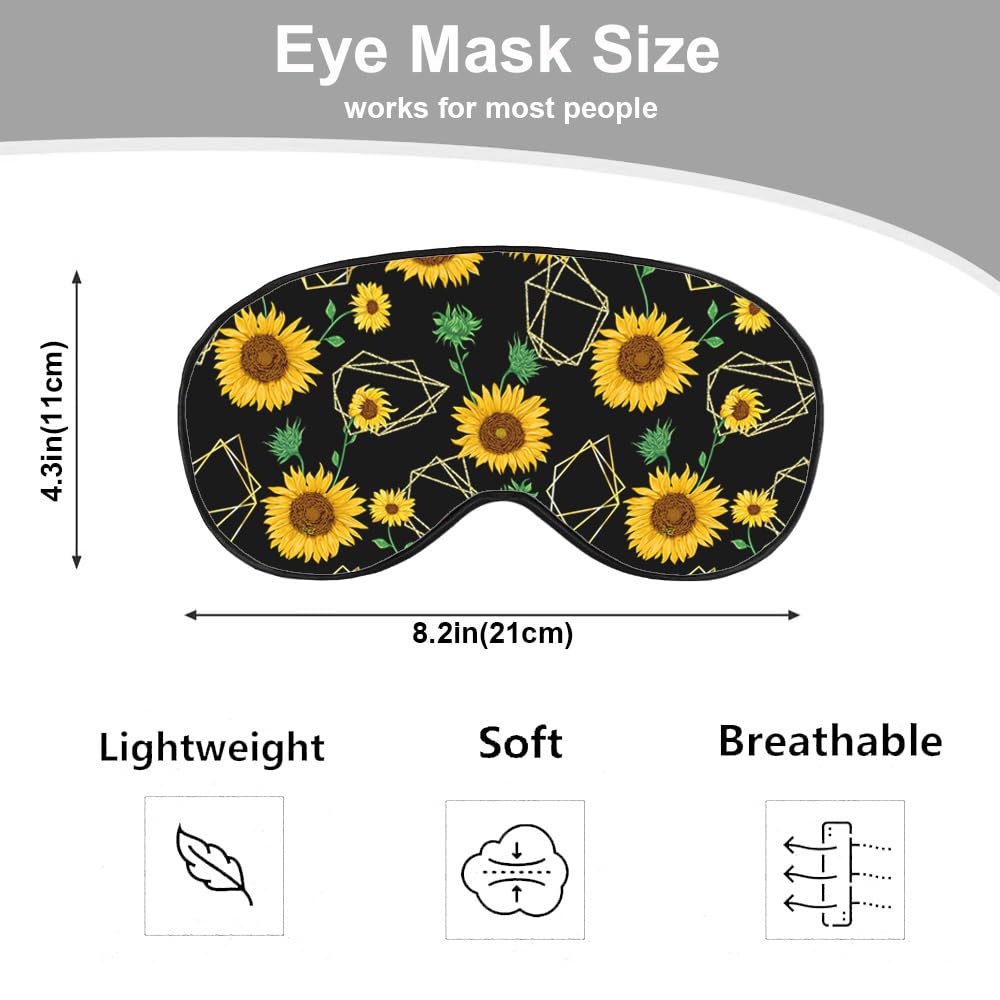 NOHSHE Sunflower Sleep Mask Eye Mask Yellow Sunflowers Flower Golden Geometric Sleep Mask Light Blocking Adjustable Smooth Soft