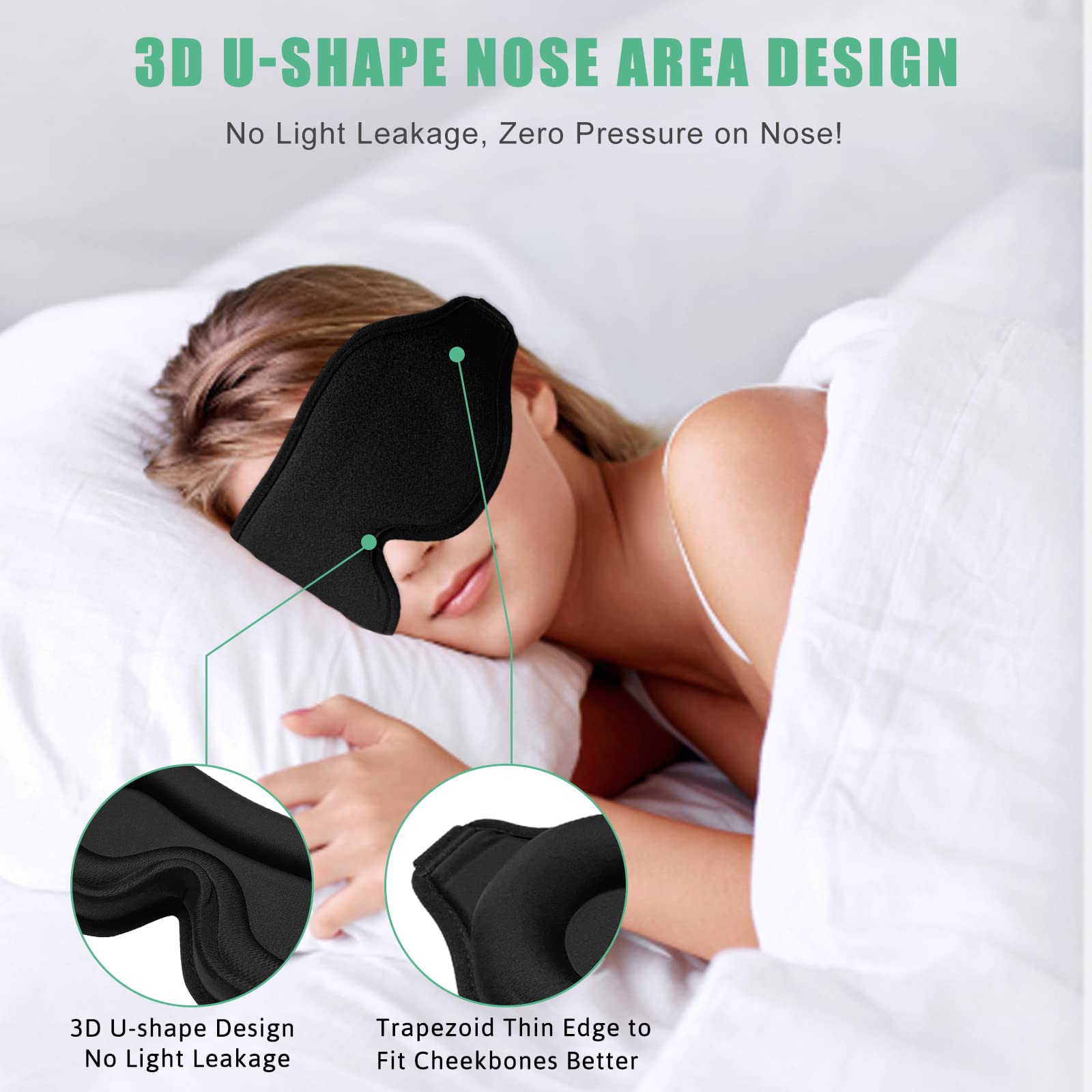 BeeVines Sleep Mask, 2 Pack 3D Contoured Sleeping Eye Masks for Lash Extensions, Night Molded Mask with Adjustable Strap, Eye Sh