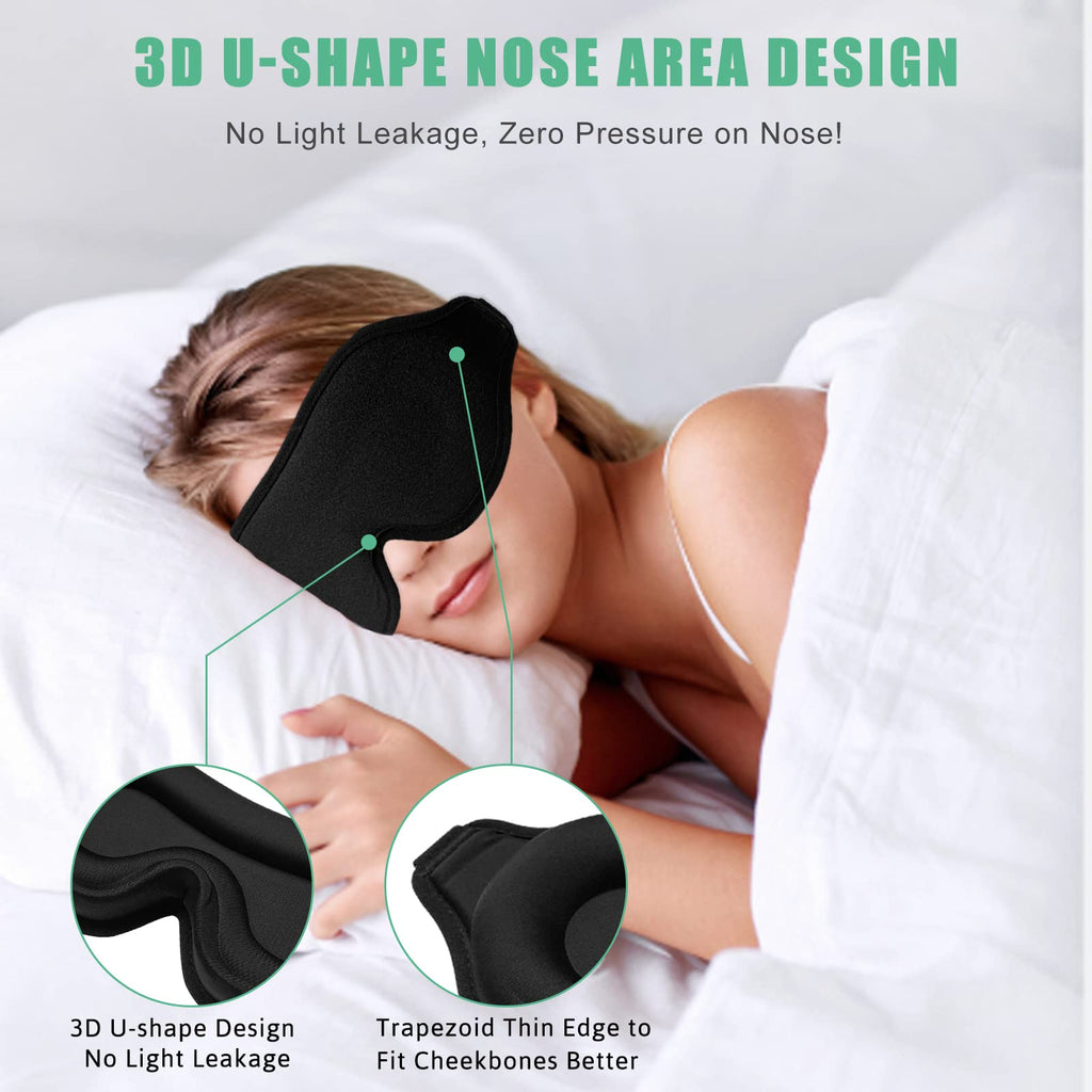 BeeVines Sleep Mask, 2 Pack 3D Contoured Sleeping Eye Masks for Lash Extensions, Night Molded Mask with Adjustable Strap, Eye Sh