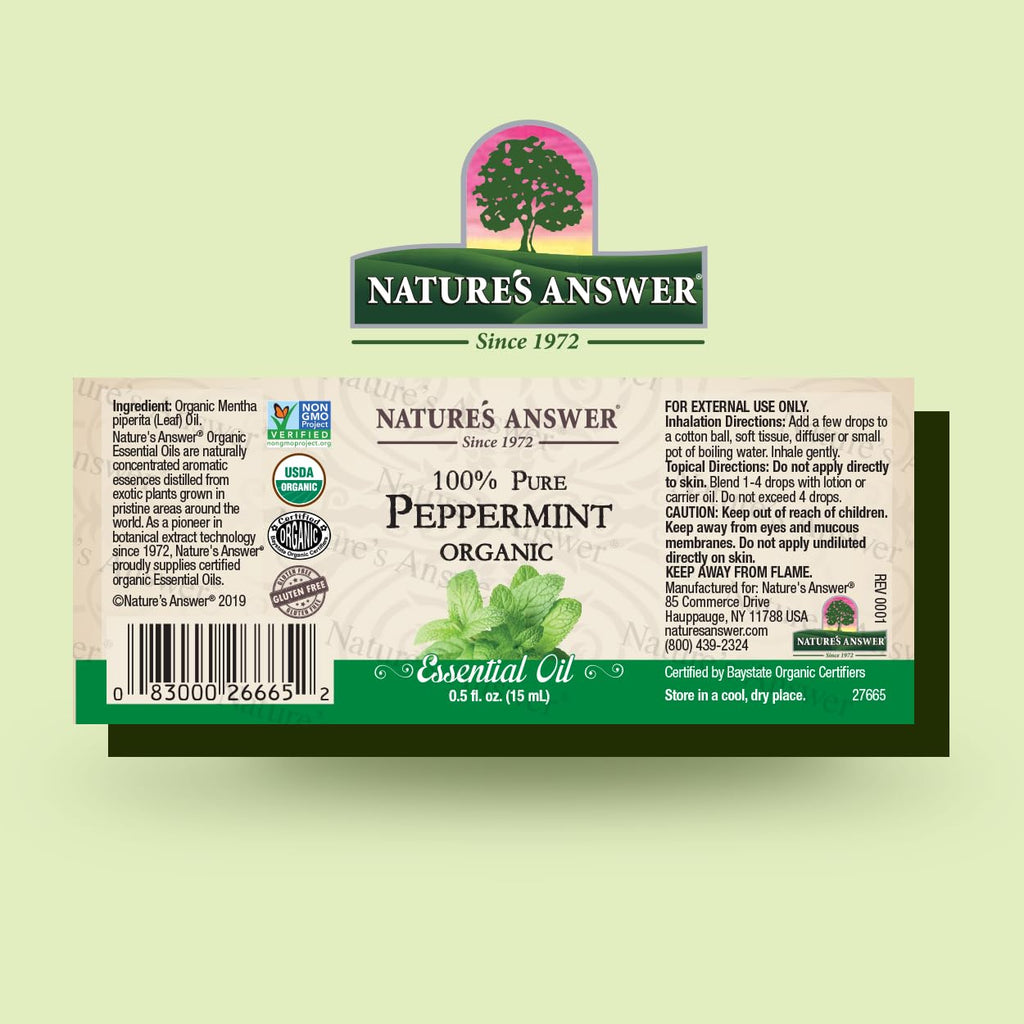 Natures Answer USDA Organic Peppermint Essential Oil, 100% Pure | Natural Aromatherapy Oil for Diffuser/Humidifier, Steam Distil