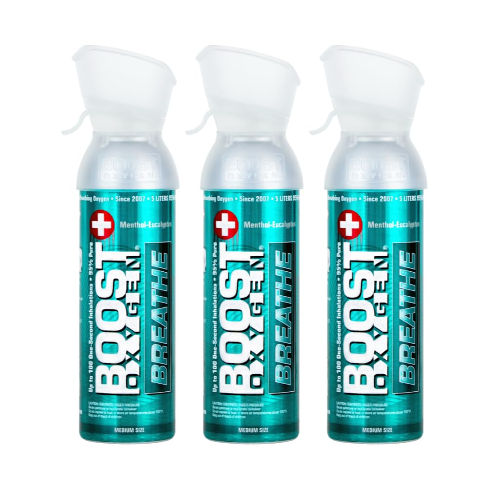 Boost Oxygen Medium Breathe Menthol-Eucalyptus Aroma 5L Canister | Respiratory Support for Altitude, Performance & Health (3 Pac