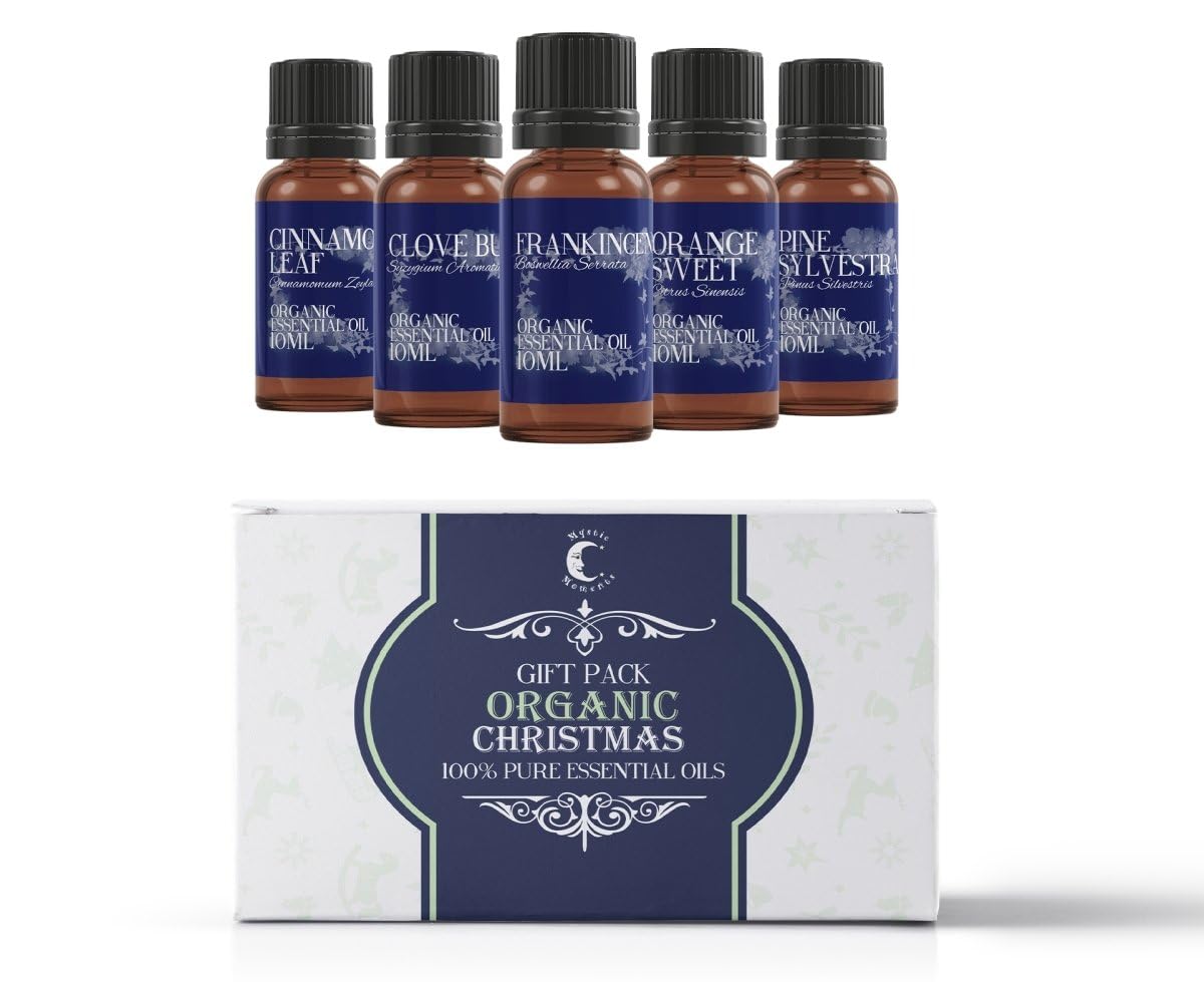 Mystic Moments | Organic Christmas Essential Oil Gift Starter Pack 5x10ml | Cinnamon Leaf, Clove Bud, Frankincense, Orange Sweet