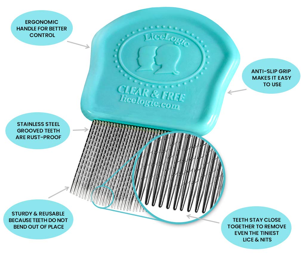 LiceLogic Lice and Nit Eliminator Comb - Effective Against Super Lice, Professional Grade, Stainless Steel Teeth, No-Slip Grip H