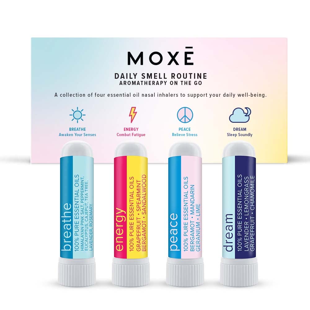 MOXE Daily Aromatherapy Nasal Inhalers Set, All Day Aromatherapy, Therapeutic Grade Essential Oils, Easy & Safe, Leakproof, Port