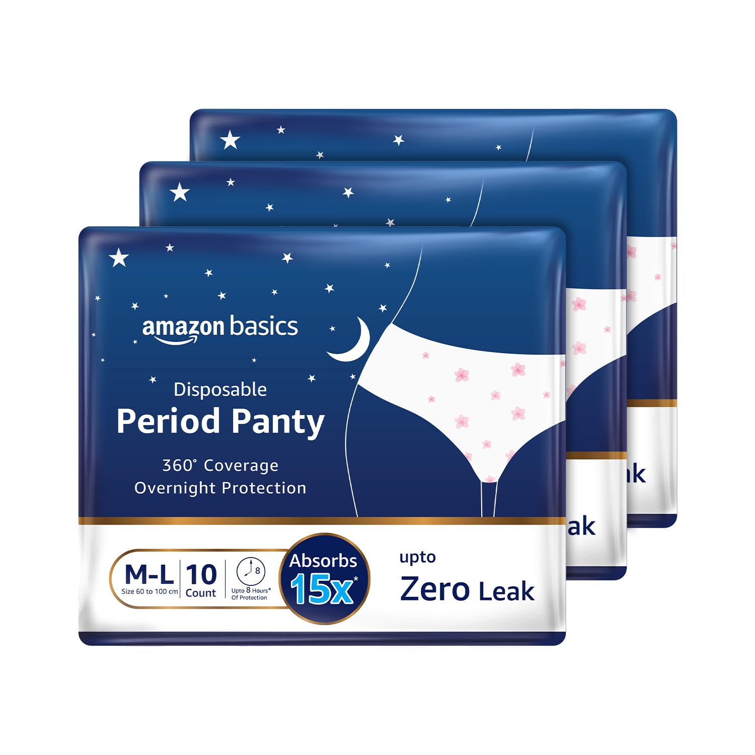 Amazon Basics Disposable Period Panties For Girls & Women | ML | 30 Count (10 X Pack Of 3) | 360 Coverage | Upto 8 Hours Of Pro