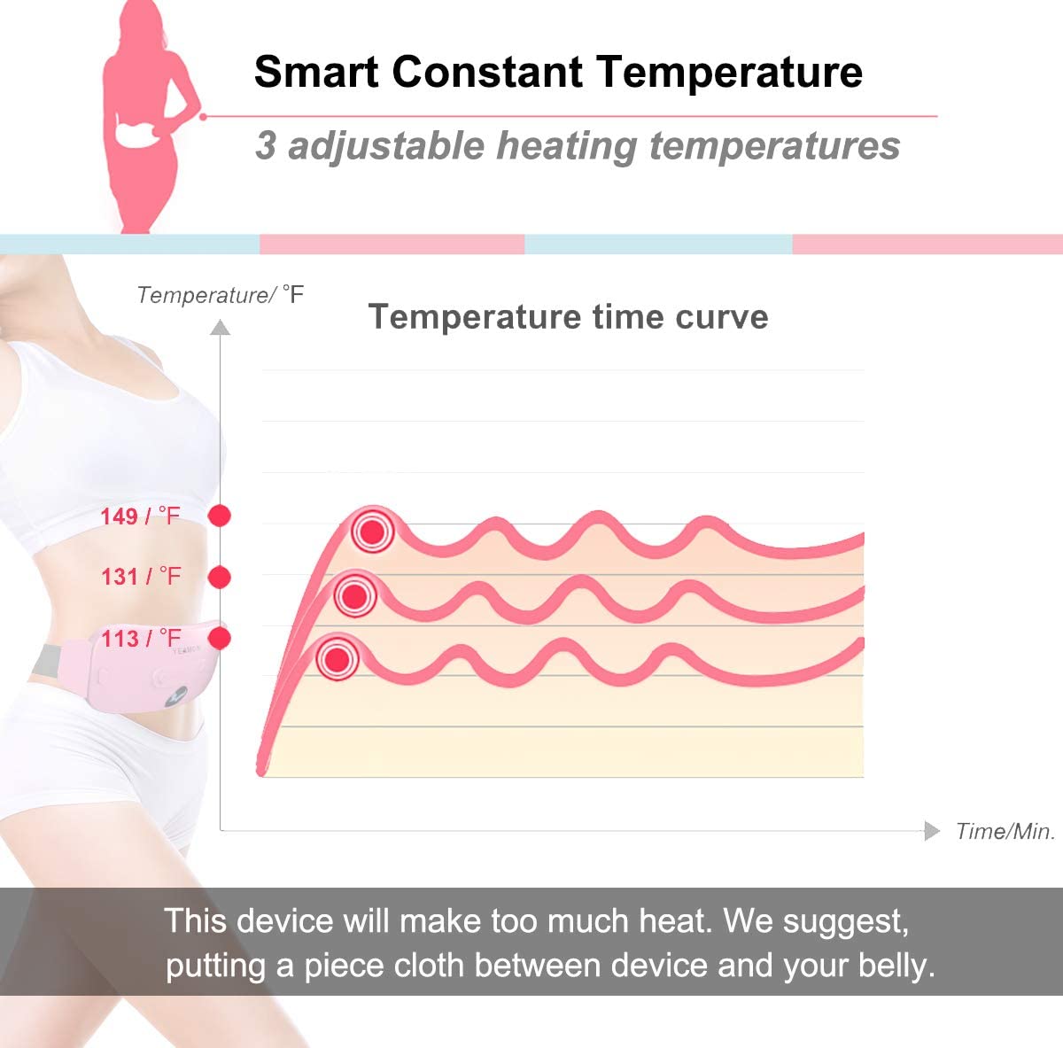 Portable Cordless Heating Pad, Electric Waist Belt Device, Fast Heating Pad with 3 Heat Levels and 3 Massage Modes, Back or Bell