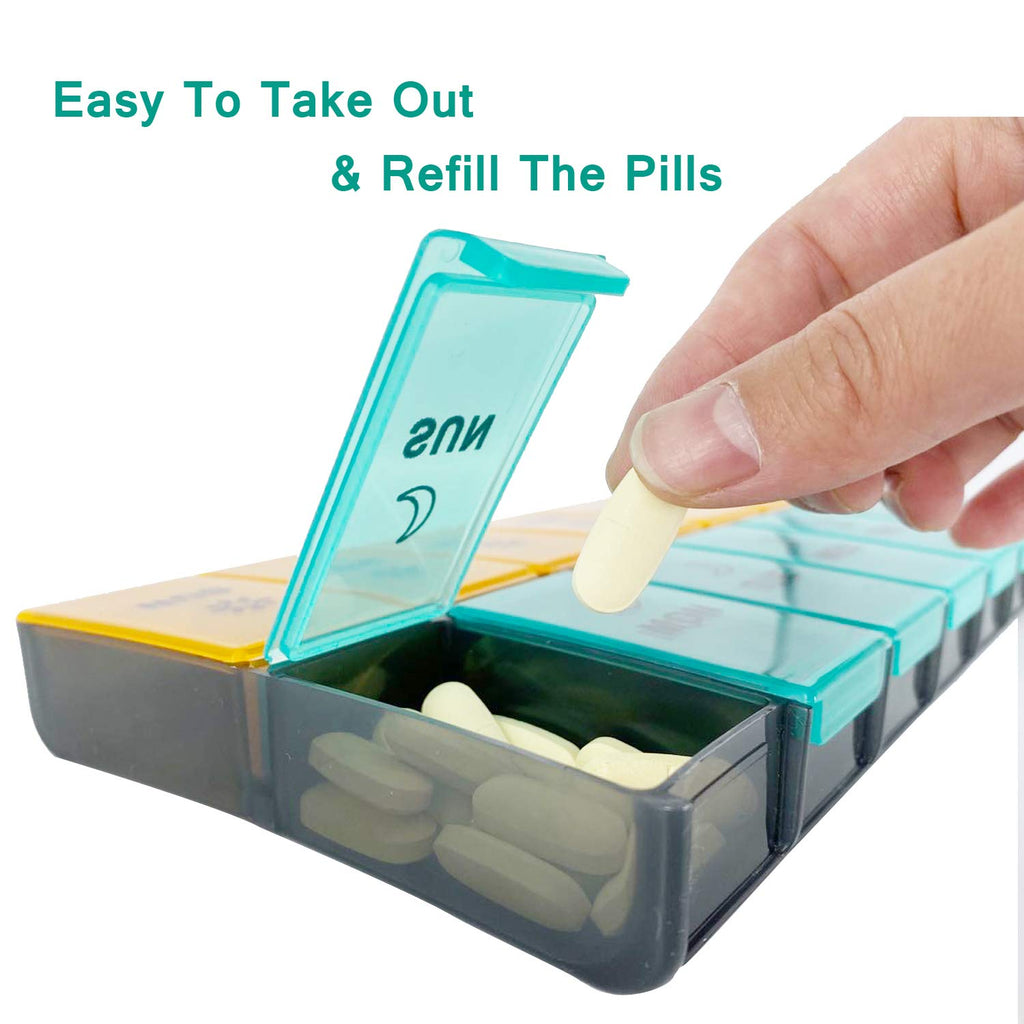 Mossime XL Large Daily Pill Organizer 2 Times a Day, Extra 7 Day Pill Box Am Pm, Weekly Day Night Vitamin Holder, Medicine Organ