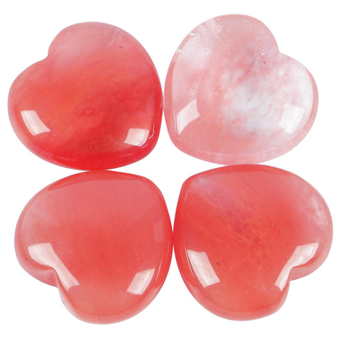 Loveliome 4 Pcs Cherry Quartz Love Heart Palm Stone Reiki Balancing Worry Stone(1 Inch)
