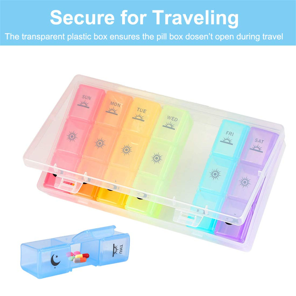 Weekly Pill Organizer,3-Times-A-Day 7 Day Pill Box Large Compartments Moisture-Proof Pill Case Medication Reminder Portable Trav