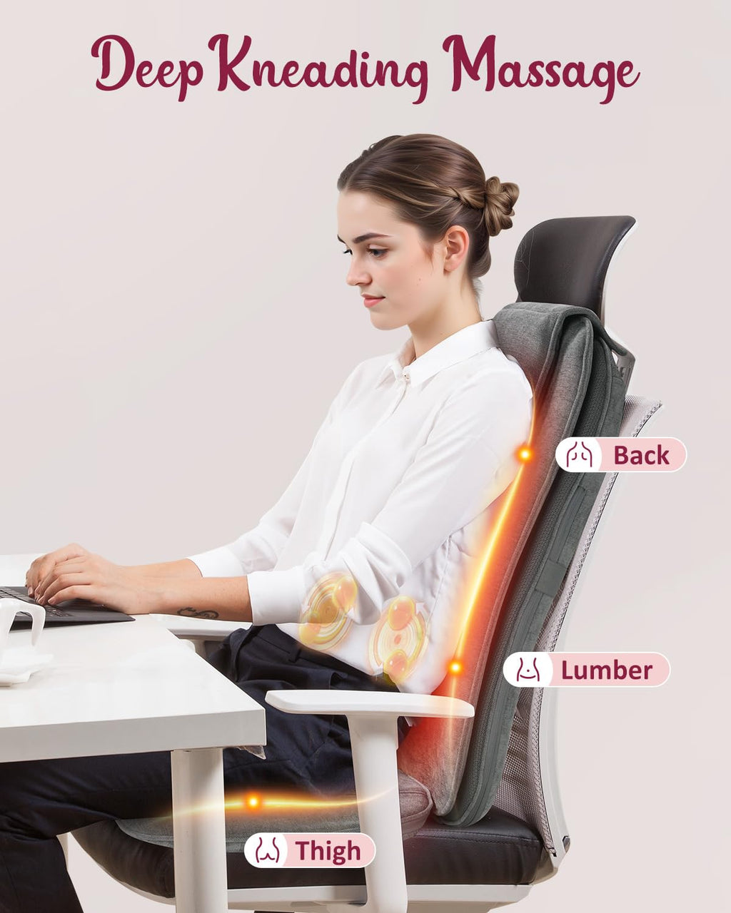 THERAZZAGGE Shiatsu Back Massager with Soothing Heat, Upgraded Deep Tissue Kneading Massage Chair Pad, Vibration Massage Seat