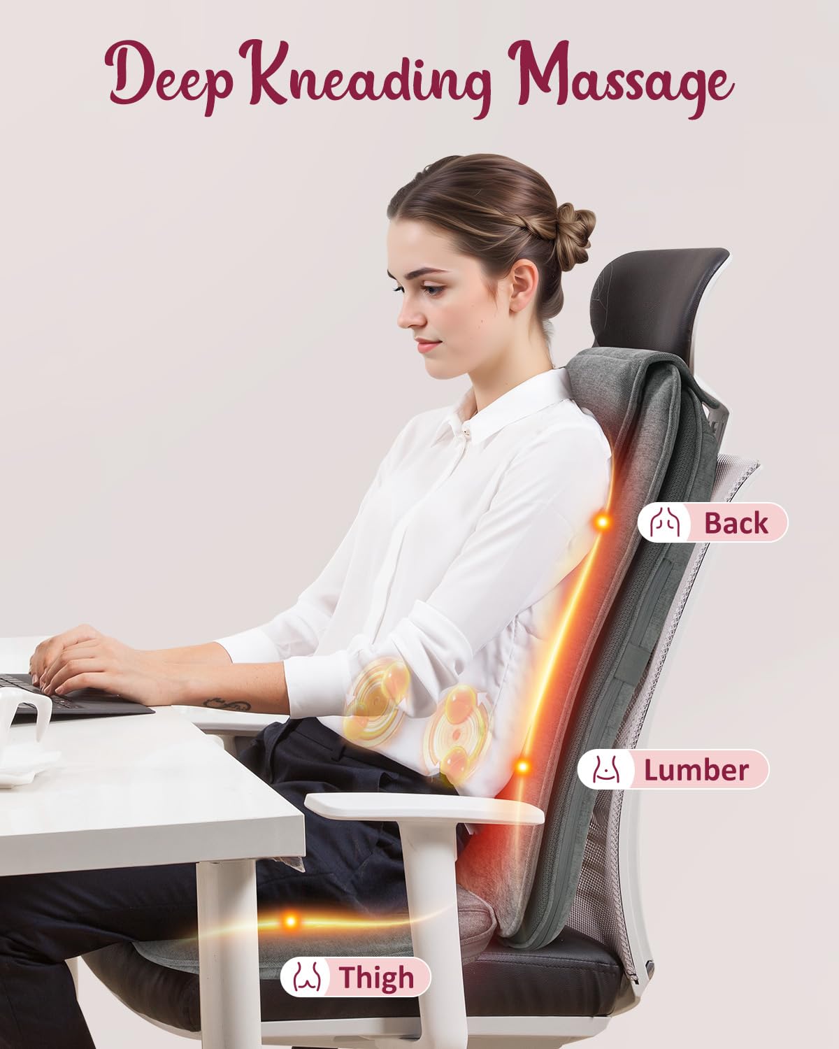 THERAZZAGGE Shiatsu Back Massager with Soothing Heat, Upgraded Deep Tissue Kneading Massage Chair Pad, Vibration Massage Seat