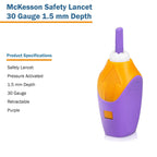 McKesson Safety Lancet, Retractable, Pressure-Activated Finger Device, Sterile - Ideal for Blood Testing - Single Use, 30 Gauge,
