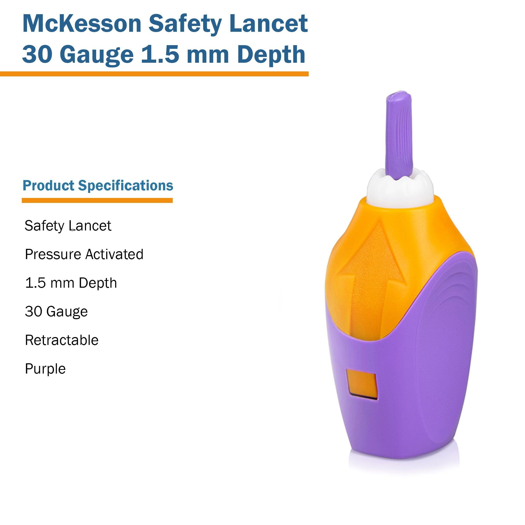 McKesson Safety Lancet, Retractable, Pressure-Activated Finger Device, Sterile - Ideal for Blood Testing - Single Use, 30 Gauge,
