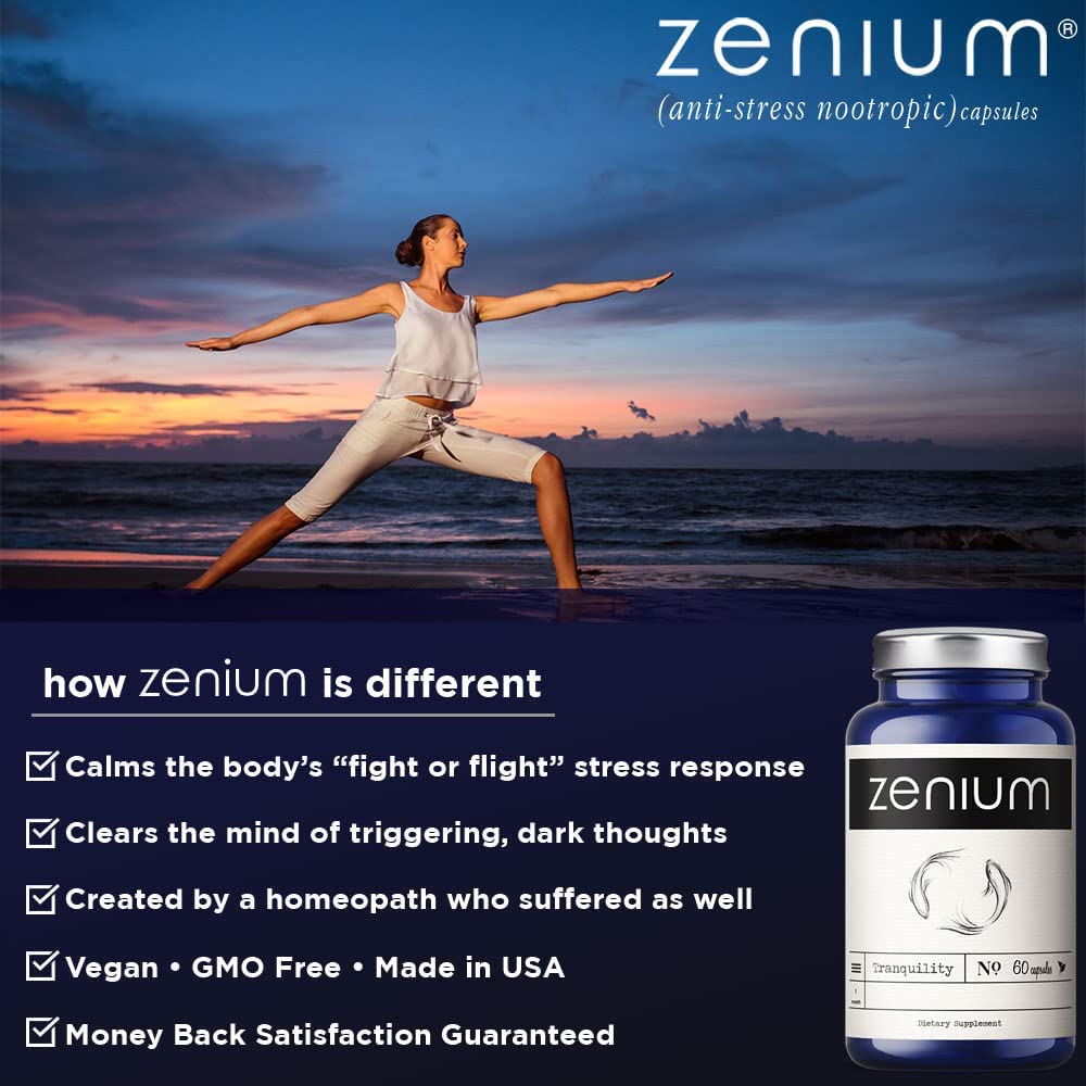 Zenium - Relieve Stress, Tension, Worry, Nervousness, & Irritability | Calm The Mind & Body | Ayurvedic | Natural Relief Supplem