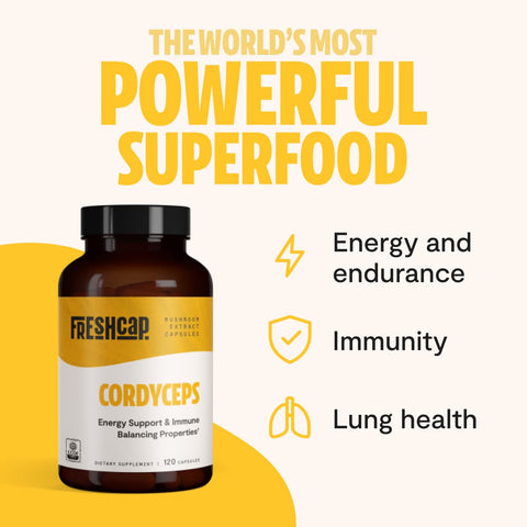 FreshCap Cordyceps Mushroom Supplements - Ayurveda for Energy & Endurance (120 Capsules)