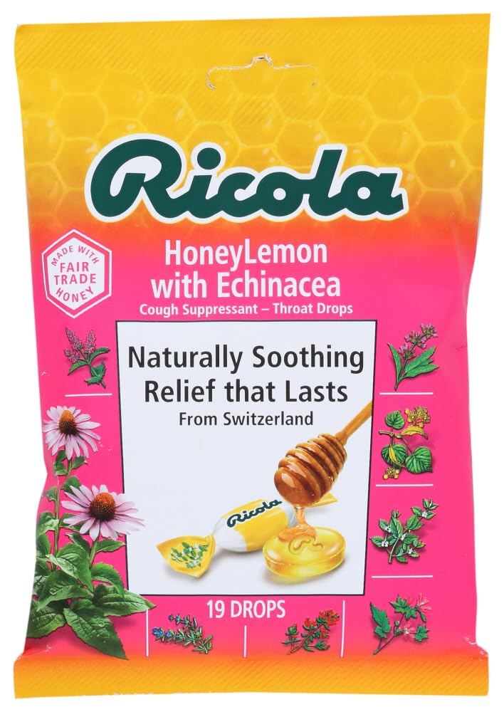Ricola Honey Lemon w/ Echinacea Herbal Cough Suppressant Throat Drops, 19ct Bag (Pack of 3)