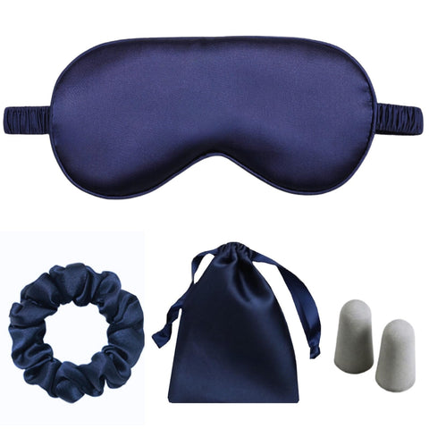 LCBD Silk Satin Sleeping Eye Mask, Navy Sleep Eye Night Blindfold for Women and Men, Soft Breathable Blackout Eyeshade Eye Cover