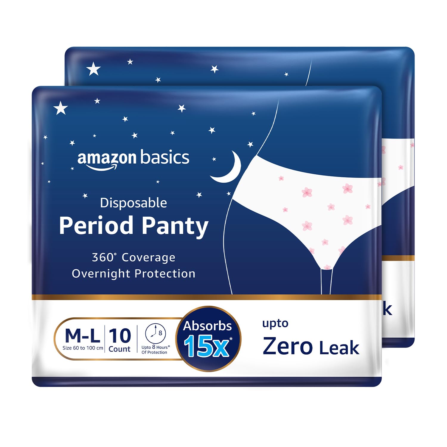 Amazon Basics Disposable Period Panties For Girls & Women | ML | 20 Count (10 X Pack Of 2) | 360 Coverage | Upto 8 Hours Of Pro
