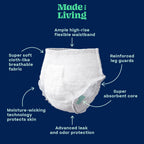 Made For Living, Size XXL (>62), Incontinence Underwear for Women & Men, Ultimate Absorbency Overnight Adult Pull Ups, Disposabl