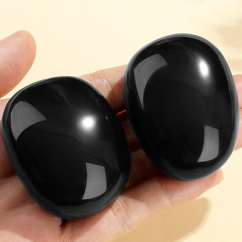 MAIBAOTA 1.6-2.0'' Black Obsidian Crystal Large Obsidian Stone Reiki Black Crystal Natural Tumbled Pink Polished Stones for Ener