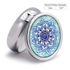 Blue Marble Pill Box Purse Pocket Small Round Silver Pill Case Decorative Box Metal Medicine Vitamin Pill Organizer Portable Uni