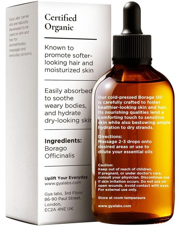 Gya Labs Organic Borage Oil for Skin & Face - 100% Natural Borage Seed Oil Cold Pressed for Hair - Unrefined Borage Oil for Esse