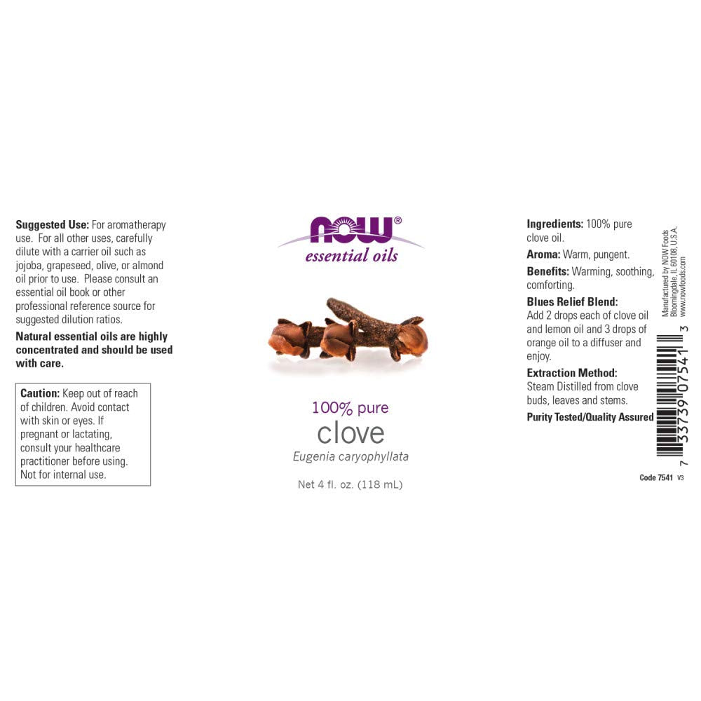 NOW Foods Essential Oil, Clove, 4 Fluid Ounce + 1 Glass Dropper