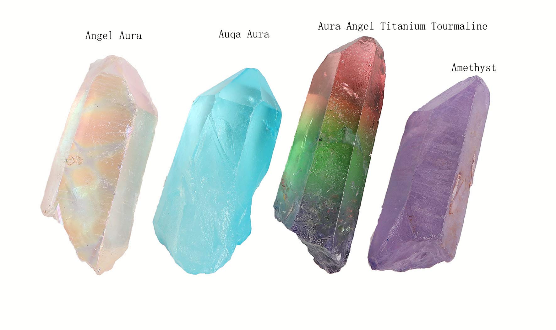 JIC Gem 4 pcs Auqa Aura, Angel Aura, Angel Amethyst, Tourmaline Healing Crystal Single Point Wand Natural Gemstone Polished Tumb