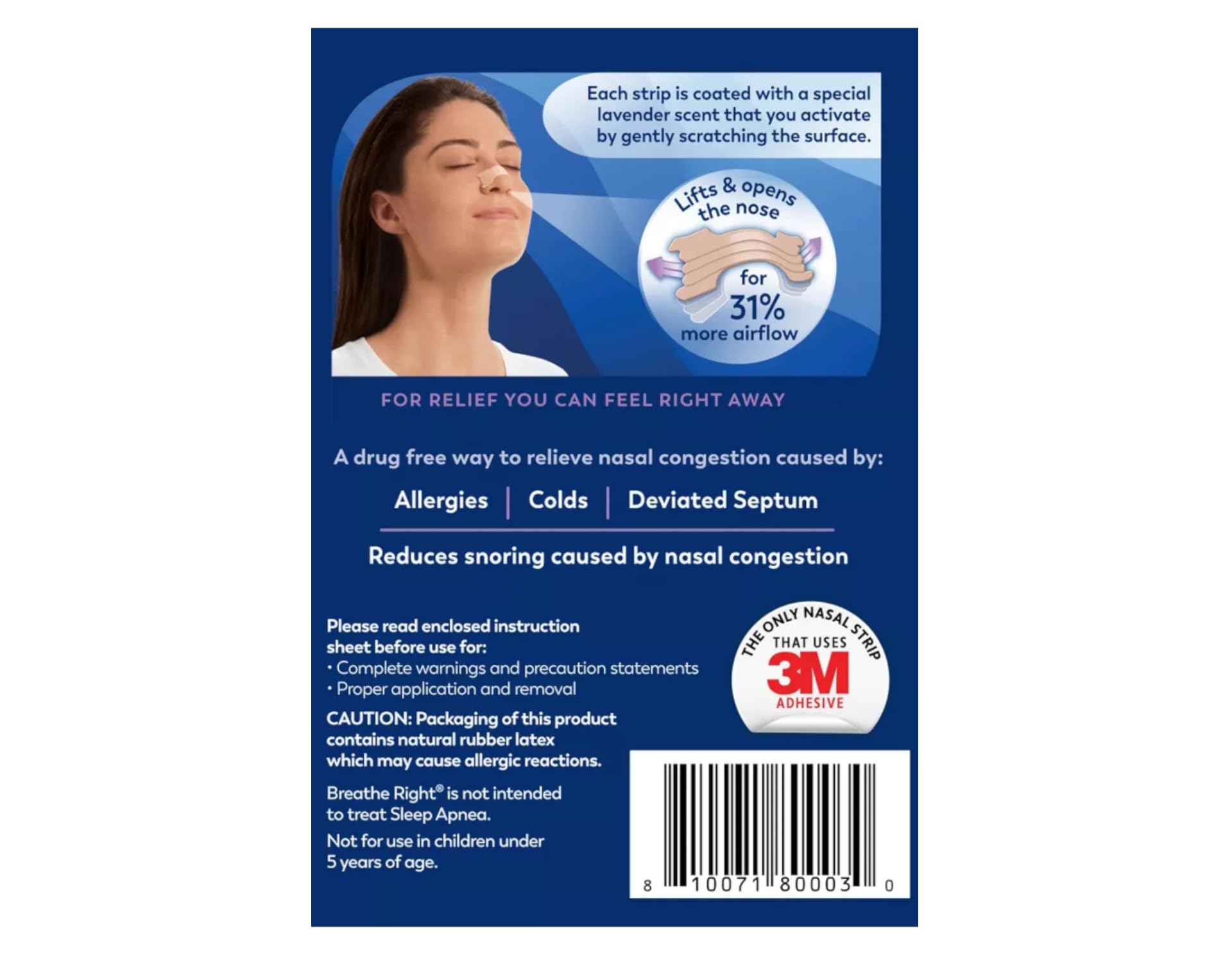 Breathe Right Nasal Strips, Lavender Scent 26 Count (4 Pack)