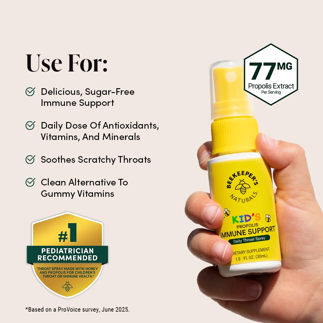 Kids Propolis Throat Spray - Natural Immune Support & Sore Throat Relief - by BEEKEEPERS NATURALS - Has Antioxidants & Gluten-F