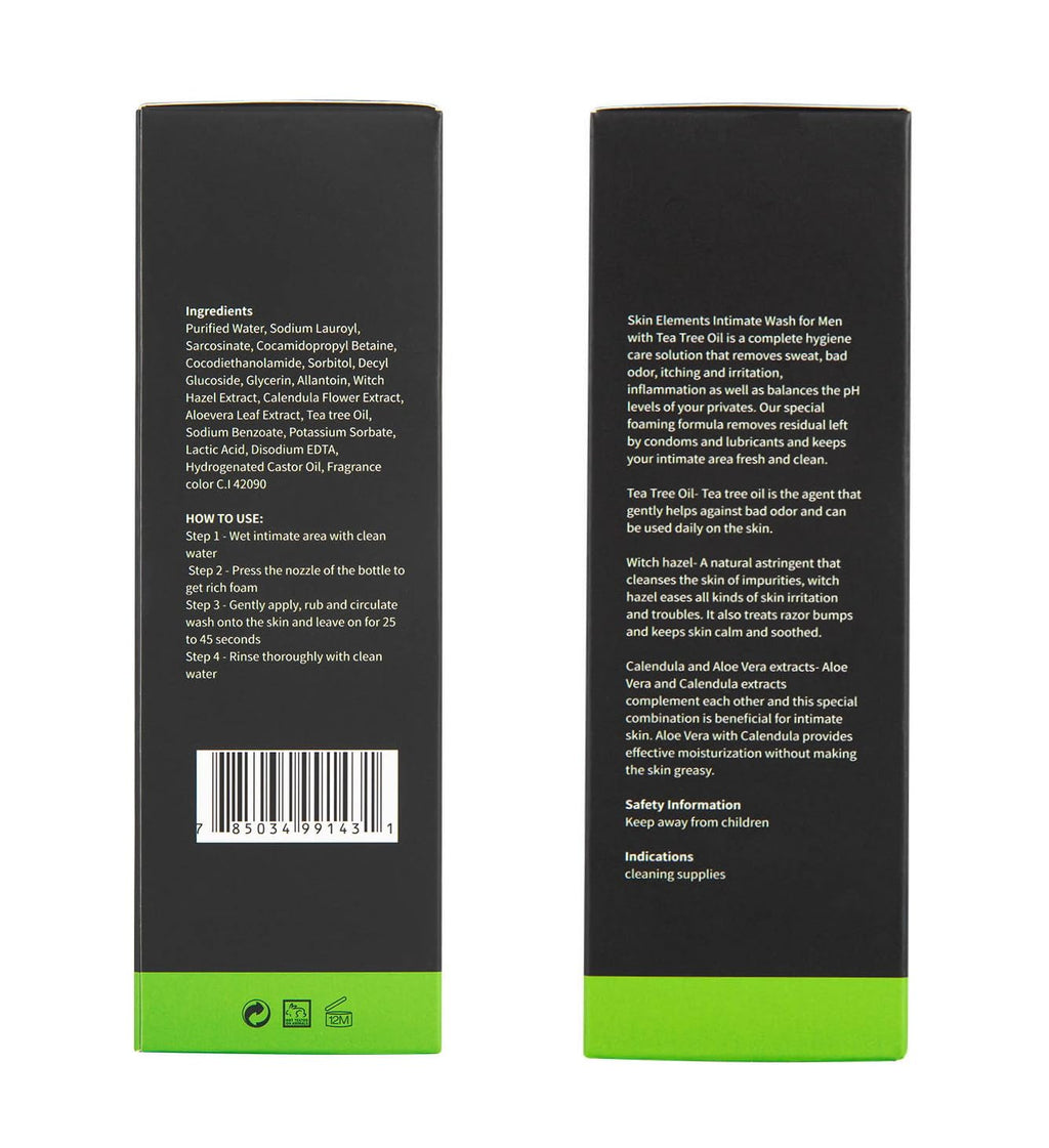Impressive Beauty Intimate Wash for Men Natural Organic with Tea Tree Oil | pH Balanced Foam Cleansing | Removes Sweat, Bad Odor