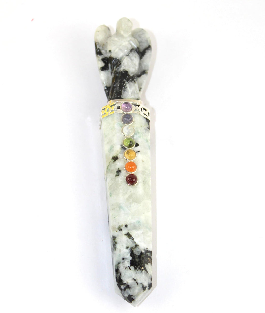 Jet Energized Rainbow Moonstone Angel Chakra Wand Stick Approx. 5-5.5 inch Charged Cleansed Programmed Pure Genuine Stick HANDCA