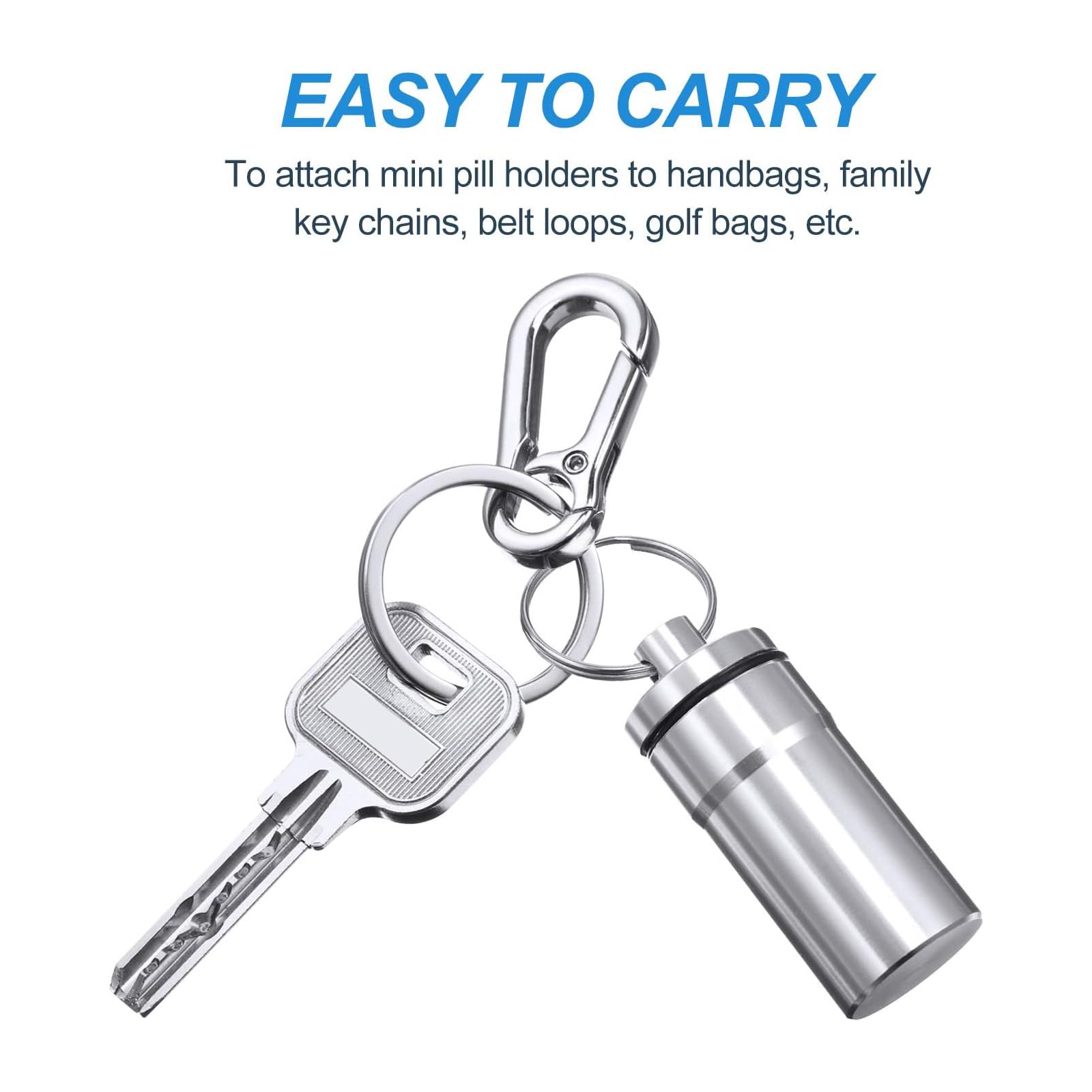 Hotop 14 Pieces Pill Holder Keychain Portable Pill Case Waterproof Aluminum Keychain Tablet Container Mini Metal Tablet Boxes St
