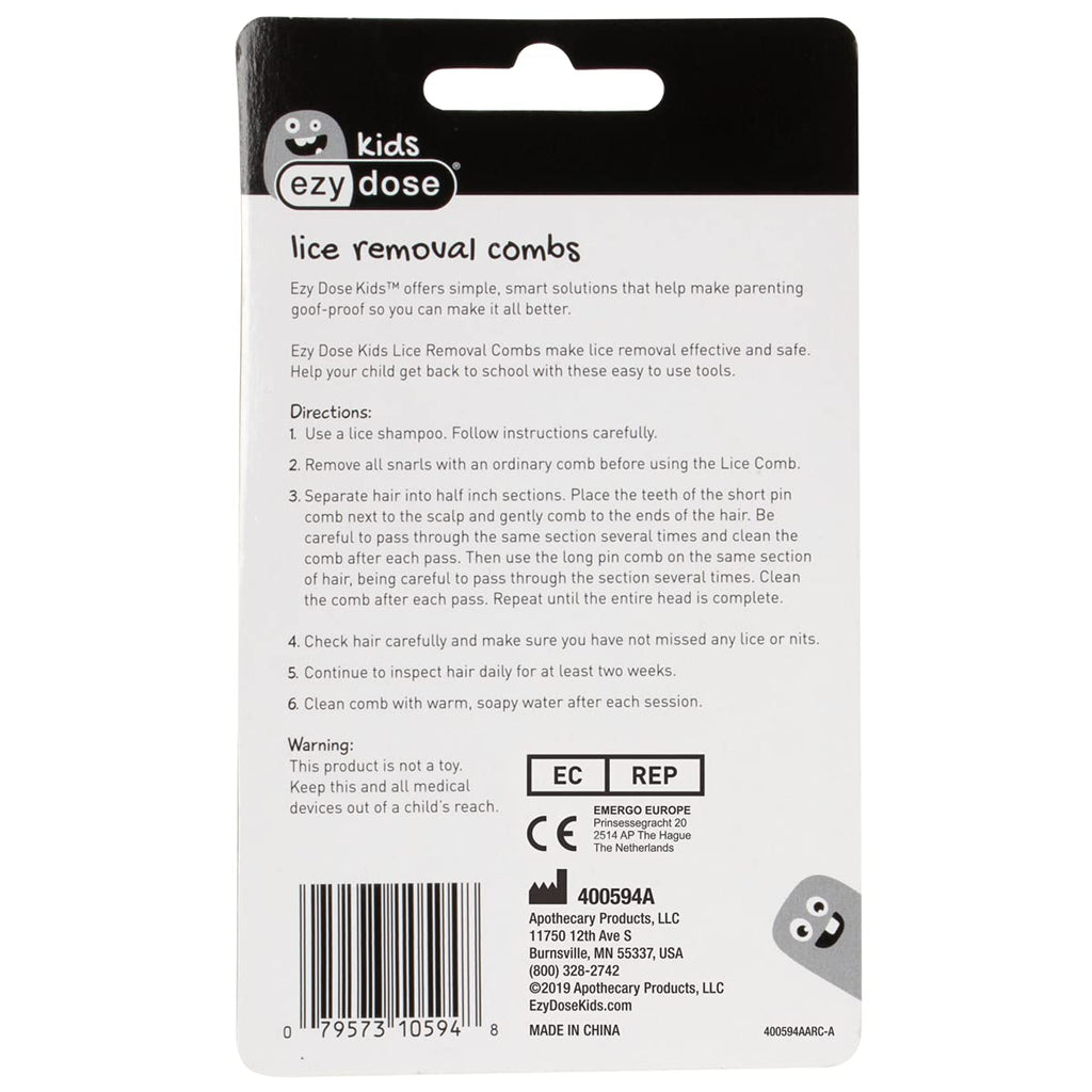 Ezy Dose Kids Lice and Eggs Comb | Hair Care for Baby, Toddler, Adult | Stainless Steel Pin Teeth | Pack of 2 (Short/Long)