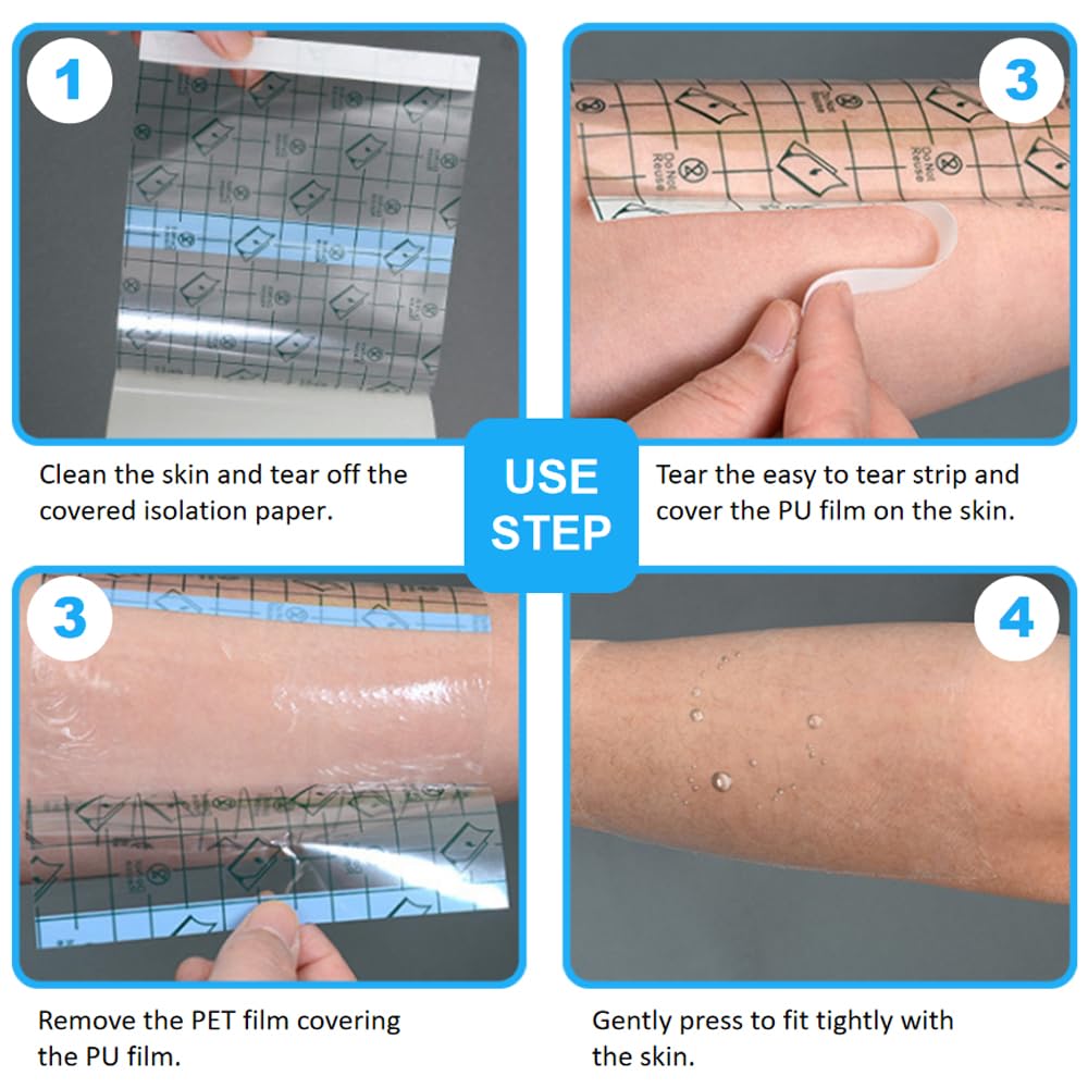 OBTANIM 50 Sheet Transparent Waterproof Stretch Adhesive Bandage Clear Film Dressing Bandages Tape Cover for Tattoo Shower Swimm