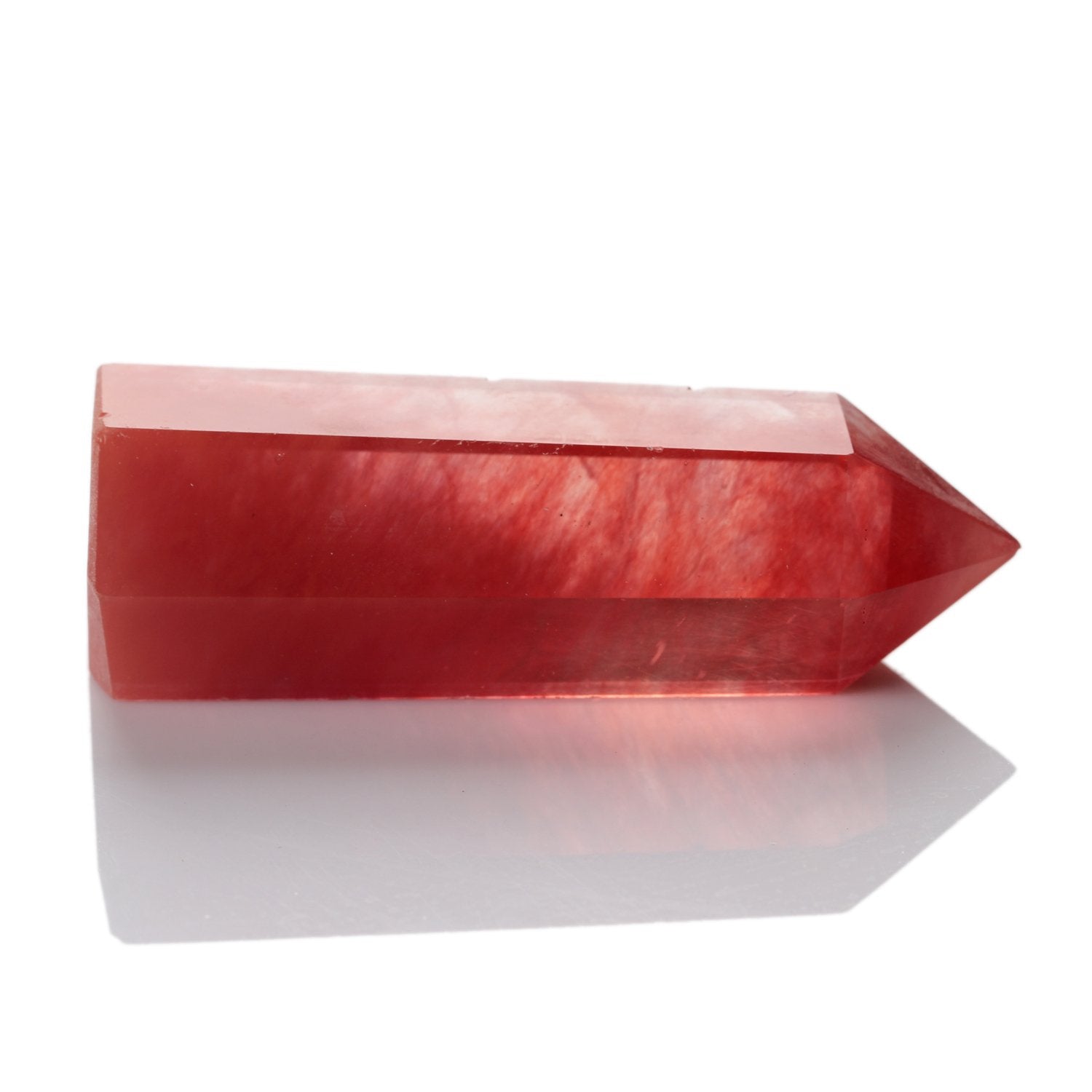 YWG Stone Synthesis Cherry Quartz Crystal Point Scepter Large 3 Inch Wand Carved Healing Reiki 6 Sided Prism Style